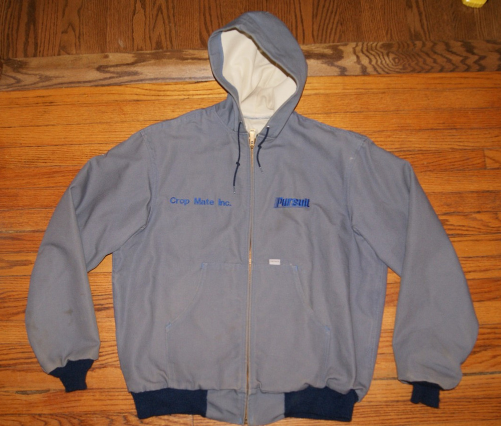 Vintage RARE Carhartt Mens XLT Blue Canvas Hooded 80s Jacket Coat USA Union